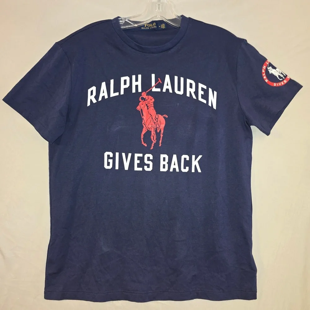 Polo Ralph Lauren T-Shirt Medium Mens Navy Blue Gives Back Volunteer Big Pony